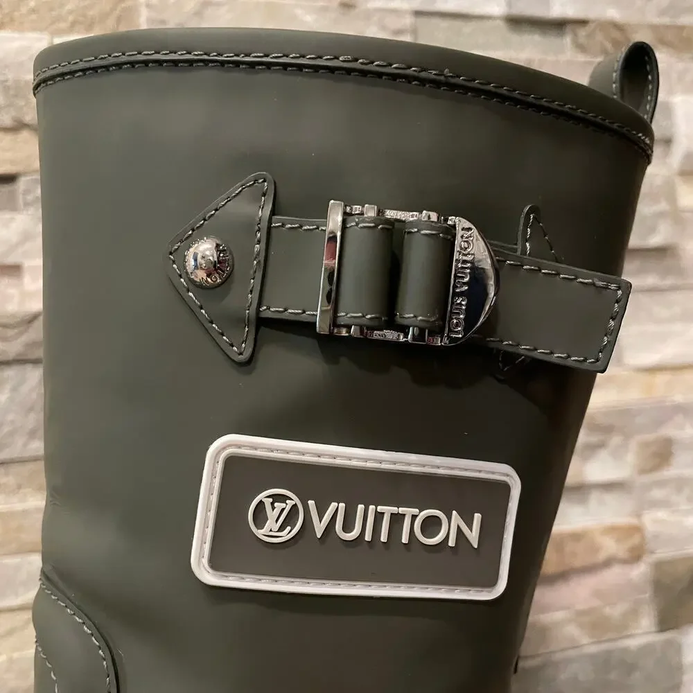 Louis Vuitton 40 Rubber Territory Boots | Olive Green, Calfskin EU 40/US 9 Italy